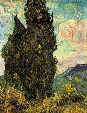Deux cyprès Vincent van Gogh Peinture à l'huile